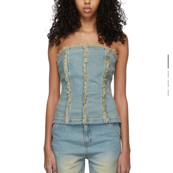 Crazy Denim Corset Style Tube Top by TheOpen Product - Picture 1 of 4